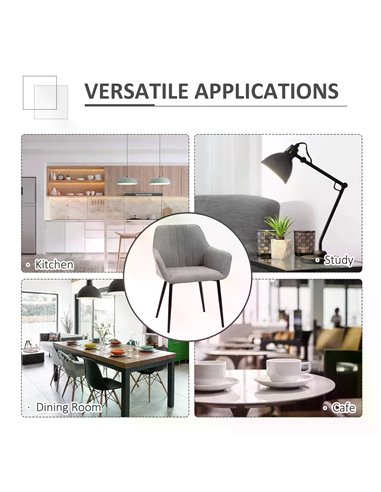 HOMCOM Dining Chairs Upholstered Linen Fabric Accent Chairs with Metal Legs, Set of 2, Light Grey 835-290V71