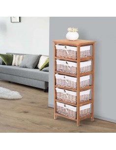 Homcom 5 Drawer Dresser Wicker Basket Natural Finish 2
