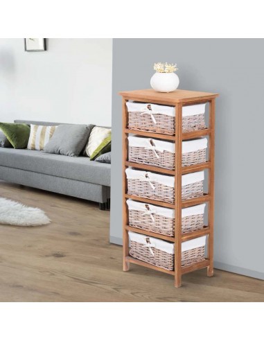 Homcom 5 Drawer Dresser Wicker Basket Natural Finish