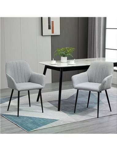 HOMCOM Dining Chairs Upholstered Linen Fabric Accent Chairs with Metal Legs, Set of 2, Light Grey 835-290V71