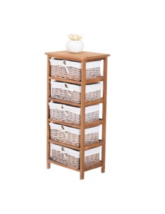 Homcom 5 Drawer Dresser Wicker Basket Natural Finish