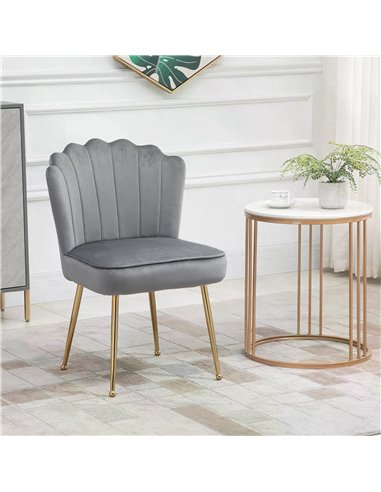 HOMCOM Velvet-Feel Shell Luxe Accent Chair, Glam Vanity Chair Makeup Seat, Home Bedroom Lounge with Metal Legs Comfort Padding, 