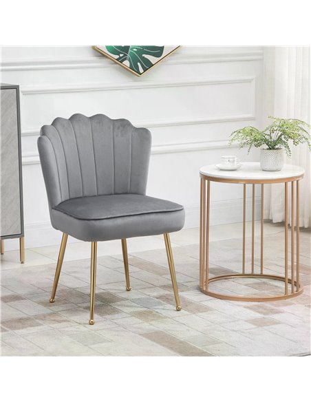 HOMCOM Velvet-Feel Shell Luxe Accent Chair, Glam Vanity Chair Makeup Seat, Home Bedroom Lounge with Metal Legs Comfort Padding,  - pic 67381 | FastDaddyshop