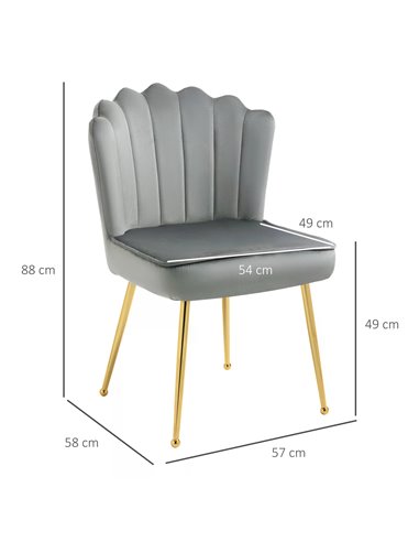 HOMCOM Velvet-Feel Shell Luxe Accent Chair, Glam Vanity Chair Makeup Seat, Home Bedroom Lounge with Metal Legs Comfort Padding, 