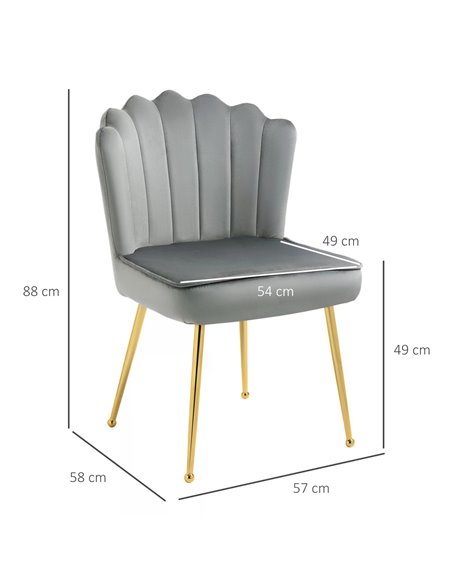 HOMCOM Velvet-Feel Shell Luxe Accent Chair, Glam Vanity Chair Makeup Seat, Home Bedroom Lounge with Metal Legs Comfort Padding,  - pic 67383 | FastDaddyshop