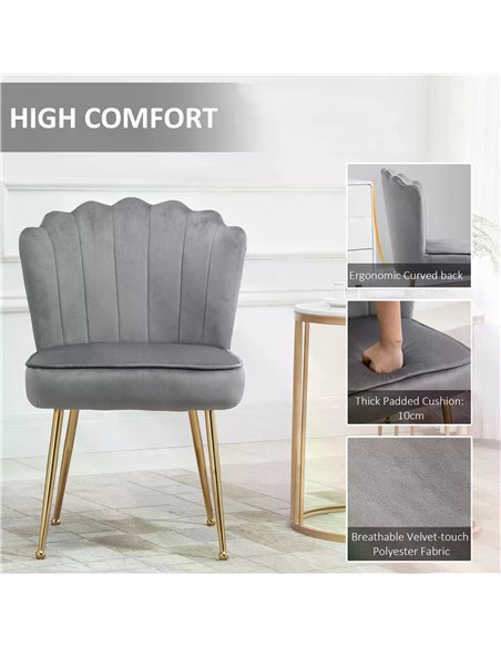 HOMCOM Velvet-Feel Shell Luxe Accent Chair, Glam Vanity Chair Makeup Seat, Home Bedroom Lounge with Metal Legs Comfort Padding,  - pic 67384 | FastDaddyshop
