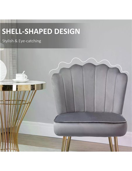 HOMCOM Velvet-Feel Shell Luxe Accent Chair, Glam Vanity Chair Makeup Seat, Home Bedroom Lounge with Metal Legs Comfort Padding,  - pic 67385 | FastDaddyshop
