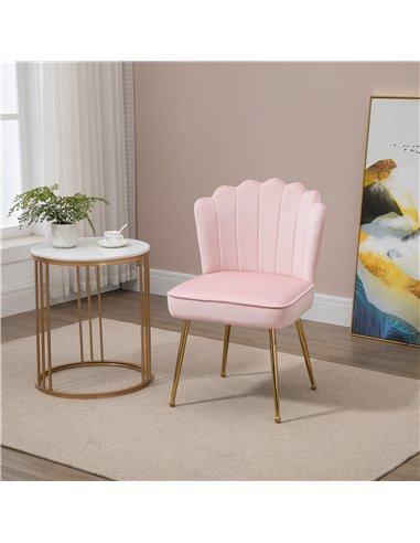 HOMCOM Velvet-Feel Shell Luxe Accent Chair, Glam Vanity Chair Makeup Seat, Home Bedroom Lounge with Metal Legs Comfort Padding, 