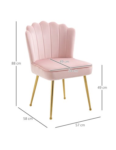 HOMCOM Velvet-Feel Shell Luxe Accent Chair, Glam Vanity Chair Makeup Seat, Home Bedroom Lounge with Metal Legs Comfort Padding, 