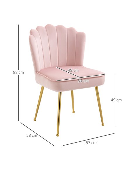 HOMCOM Velvet-Feel Shell Luxe Accent Chair, Glam Vanity Chair Makeup Seat, Home Bedroom Lounge with Metal Legs Comfort Padding,  - pic 67392 | FastDaddyshop