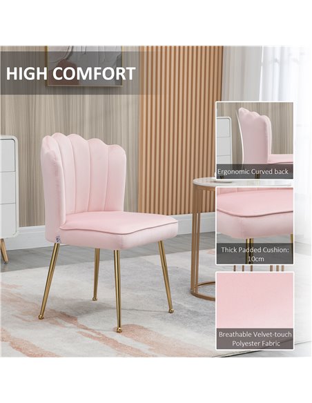 HOMCOM Velvet-Feel Shell Luxe Accent Chair, Glam Vanity Chair Makeup Seat, Home Bedroom Lounge with Metal Legs Comfort Padding,  - pic 67395 | FastDaddyshop