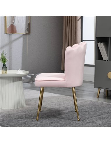 HOMCOM Velvet-Feel Shell Luxe Accent Chair, Glam Vanity Chair Makeup Seat, Home Bedroom Lounge with Metal Legs Comfort Padding, 