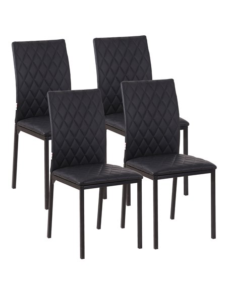 HOMCOM Modern Dining Chairs Upholstered Faux Leather Accent Chairs with Metal Legs for Kitchen, Set of 4, Black 835-478V71BK - pic 67408 | FastDaddyshop