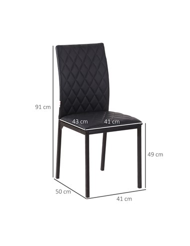 HOMCOM Modern Dining Chairs Upholstered Faux Leather Accent Chairs with Metal Legs for Kitchen, Set of 4, Black 835-478V71BK