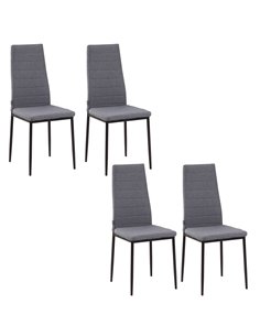 HOMCOM High Back Dining Chairs Modern Upholstered Linen-Touch Fabric Accent Chairs with Metal Legs for Kitchen, Set of 4, Grey 8