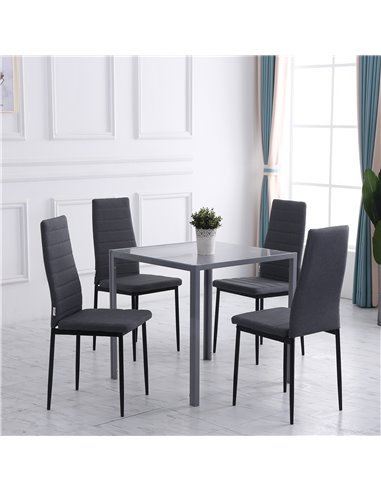 HOMCOM High Back Dining Chairs Modern Upholstered Linen-Touch Fabric Accent Chairs with Metal Legs for Kitchen, Set of 4, Grey 8