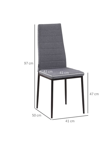 HOMCOM High Back Dining Chairs Modern Upholstered Linen-Touch Fabric Accent Chairs with Metal Legs for Kitchen, Set of 4, Grey 8 - pic 67419 | FastDaddyshop