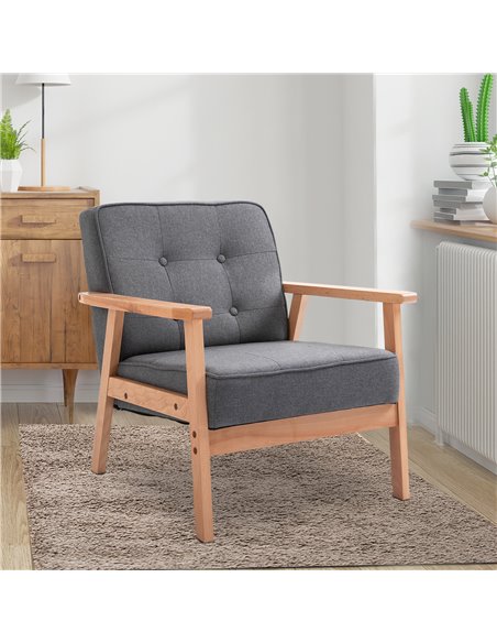 HOMCOM Minimalistic Wooden Frame Accent Chair, with Padded Seat - Dark Grey 833-664V71GY - pic 67436 | FastDaddyshop