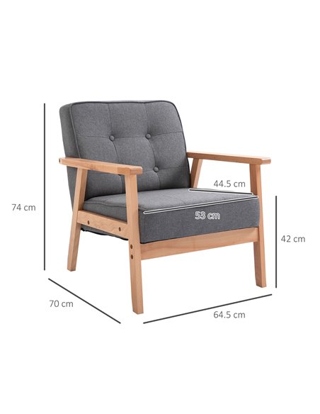 HOMCOM Minimalistic Wooden Frame Accent Chair, with Padded Seat - Dark Grey 833-664V71GY - pic 67437 | FastDaddyshop