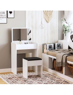 HOMCOM Dressing Table Set Padded Stool Dresser with Flip-up Mirror Multi-purpose - White 2