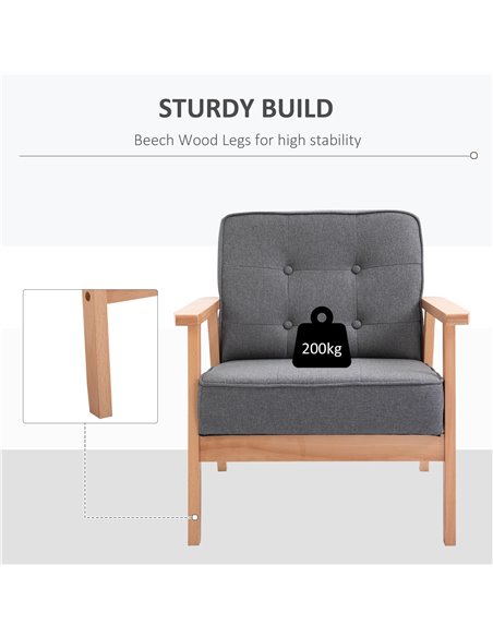 HOMCOM Minimalistic Wooden Frame Accent Chair, with Padded Seat - Dark Grey 833-664V71GY - pic 67440 | FastDaddyshop