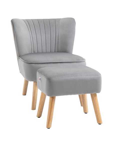 HOMCOM Velvet Accent Chair with Ottoman, Occasional Tub Seat, Curved Back, Wood Frame, Light Grey 839-507V70LG - pic 67444 | FastDaddyshop