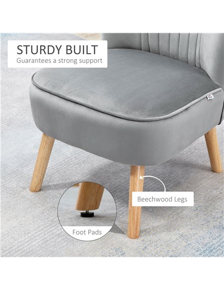 HOMCOM Velvet Accent Chair with Ottoman, Occasional Tub Seat, Curved Back, Wood Frame, Light Grey 839-507V70LG - pic 67447 | FastDaddyshop