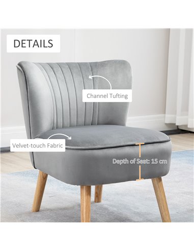 HOMCOM Velvet Accent Chair with Ottoman, Occasional Tub Seat, Curved Back, Wood Frame, Light Grey 839-507V70LG