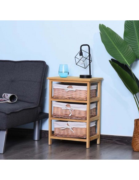 Homcom 3 Drawer Dresser Wicker Basket Natural Finish - pic 6745 | FastDaddyshop