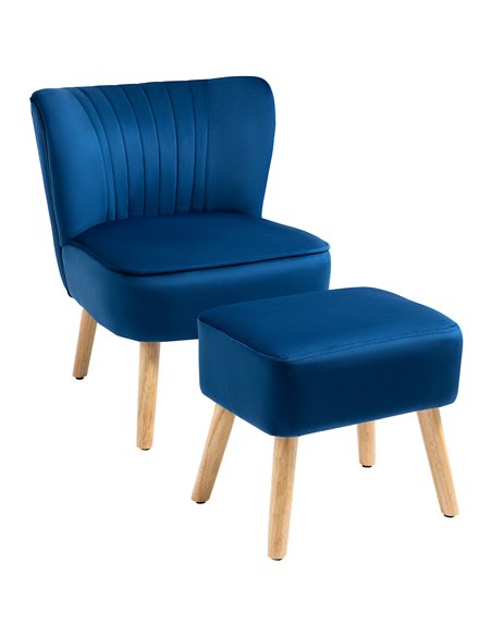 HOMCOM Velvet Accent Chair with Ottoman, Dark Blue 839-507V70DB - pic 67453 | FastDaddyshop