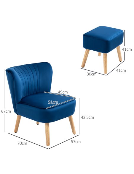 HOMCOM Velvet Accent Chair Occasional Tub Seat Padding Curved Back w/ Ottoman Wood Frame Legs Home Furniture, Dark Blue 839-507V - pic 67455 | FastDaddyshop