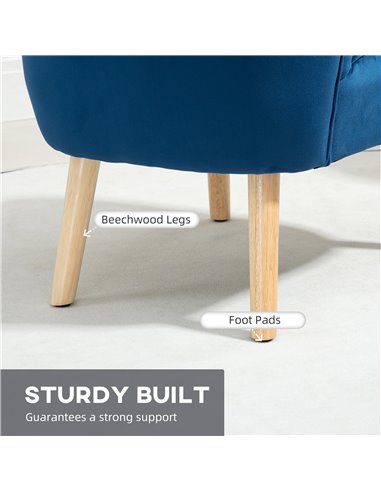 HOMCOM Velvet Accent Chair Occasional Tub Seat Padding Curved Back w/ Ottoman Wood Frame Legs Home Furniture, Dark Blue 839-507V