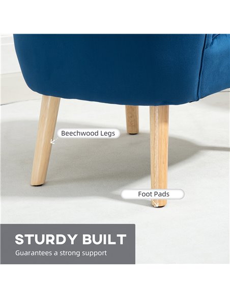 HOMCOM Velvet Accent Chair Occasional Tub Seat Padding Curved Back w/ Ottoman Wood Frame Legs Home Furniture, Dark Blue 839-507V - pic 67456 | FastDaddyshop