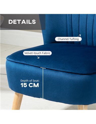 HOMCOM Velvet Accent Chair Occasional Tub Seat Padding Curved Back w/ Ottoman Wood Frame Legs Home Furniture, Dark Blue 839-507V