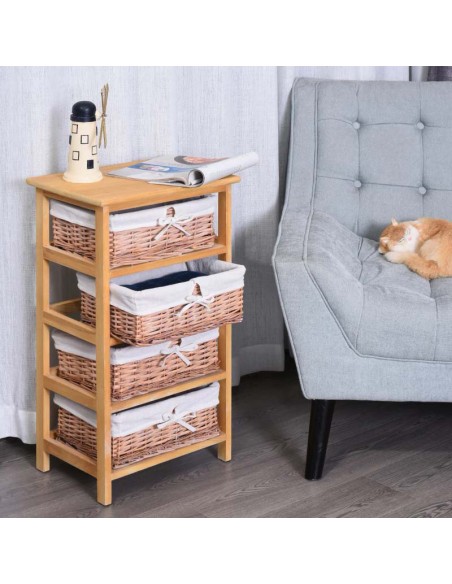 Homcom 4 Drawer Dresser Wicker Basket Natural Finish - pic 6746 | FastDaddyshop