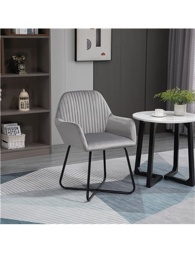 HOMCOM Modern Arm Chair Upholstered Accent Chair with Metal Base for Living Room Grey 839-128V71GY