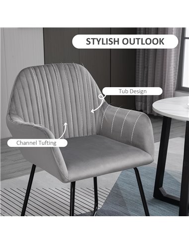 HOMCOM Modern Arm Chair Upholstered Accent Chair with Metal Base for Living Room Grey 839-128V71GY