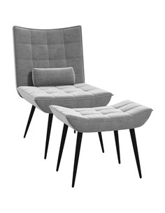 HOMCOM Armless Accent Chair w/ Footstool Set, Modern Tufted Upholstered Lounge Chair w/ Pillow, Steel Legs, Grey 839-824V70GY