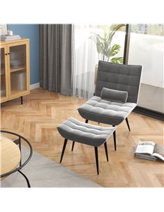 HOMCOM Armless Accent Chair w/ Footstool Set, Modern Tufted Upholstered Lounge Chair w/ Pillow, Steel Legs, Grey 839-824V70GY 2