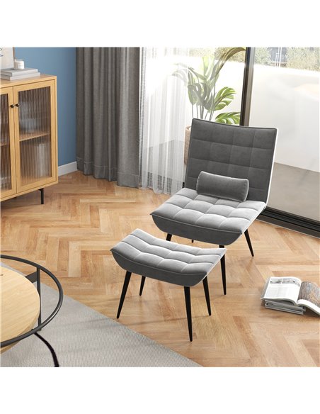 HOMCOM Armless Accent Chair w/ Footstool Set, Modern Tufted Upholstered Lounge Chair w/ Pillow, Steel Legs, Grey 839-824V70GY - pic 67499 | FastDaddyshop