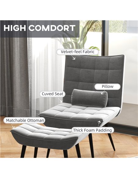 HOMCOM Armless Accent Chair w/ Footstool Set, Modern Tufted Upholstered Lounge Chair w/ Pillow, Steel Legs, Grey 839-824V70GY - pic 67501 | FastDaddyshop