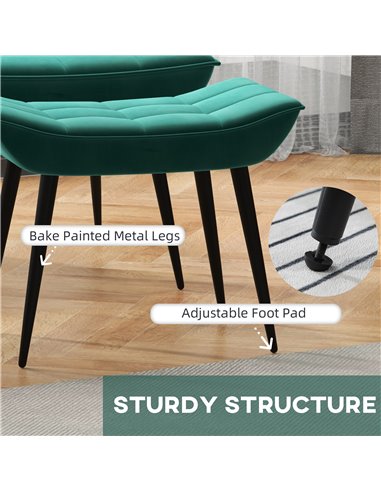 HOMCOM Armless Accent Chair w/ Footstool Set, Modern Tufted Upholstered Lounge Chair w/ Pillow, Steel Legs for Living Room, Gree