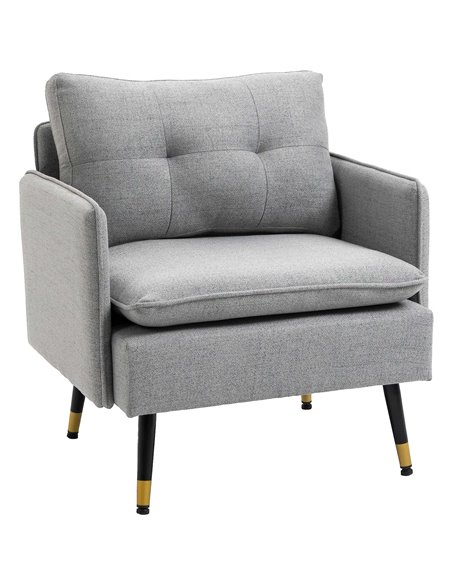 HOMCOM Modern Accent Chair, Upholstered Button Tufted Occasional Chair for Living Room and Bedroom, Grey 839-619V70GY - pic 67516 | FastDaddyshop