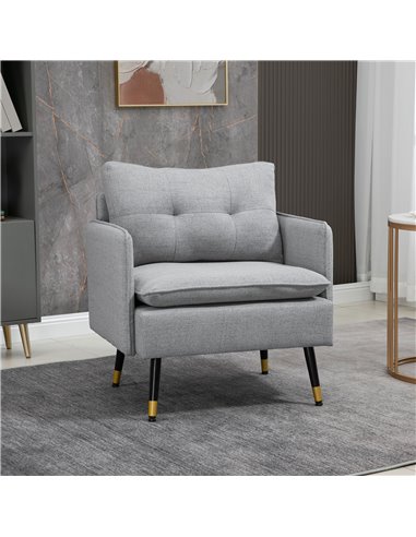 HOMCOM Modern Accent Chair, Upholstered Button Tufted Occasional Chair for Living Room and Bedroom, Grey 839-619V70GY