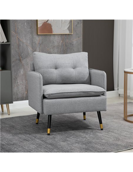 HOMCOM Modern Accent Chair, Upholstered Button Tufted Occasional Chair for Living Room and Bedroom, Grey 839-619V70GY - pic 67517 | FastDaddyshop