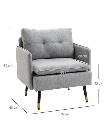HOMCOM Modern Accent Chair, Upholstered Button Tufted Occasional Chair for Living Room and Bedroom, Grey 839-619V70GY