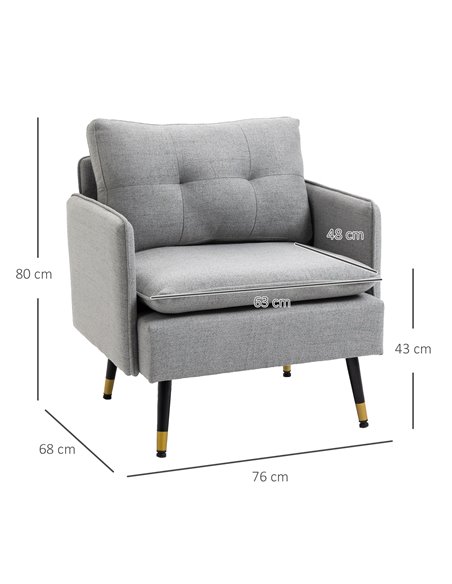 HOMCOM Modern Accent Chair, Upholstered Button Tufted Occasional Chair for Living Room and Bedroom, Grey 839-619V70GY - pic 67518 | FastDaddyshop