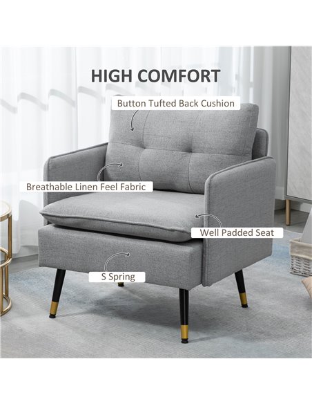 HOMCOM Modern Accent Chair, Upholstered Button Tufted Occasional Chair for Living Room and Bedroom, Grey 839-619V70GY - pic 67519 | FastDaddyshop