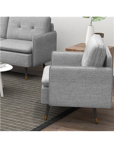 HOMCOM Modern Accent Chair, Upholstered Button Tufted Occasional Chair for Living Room and Bedroom, Grey 839-619V70GY
