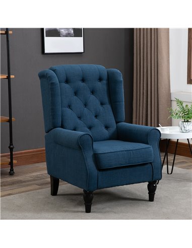 HOMCOM Wingback Accent Chair, Retro Upholstered Button Tufted Occasional Chair for Living Room and Bedroom, Blue 833-695V71BU